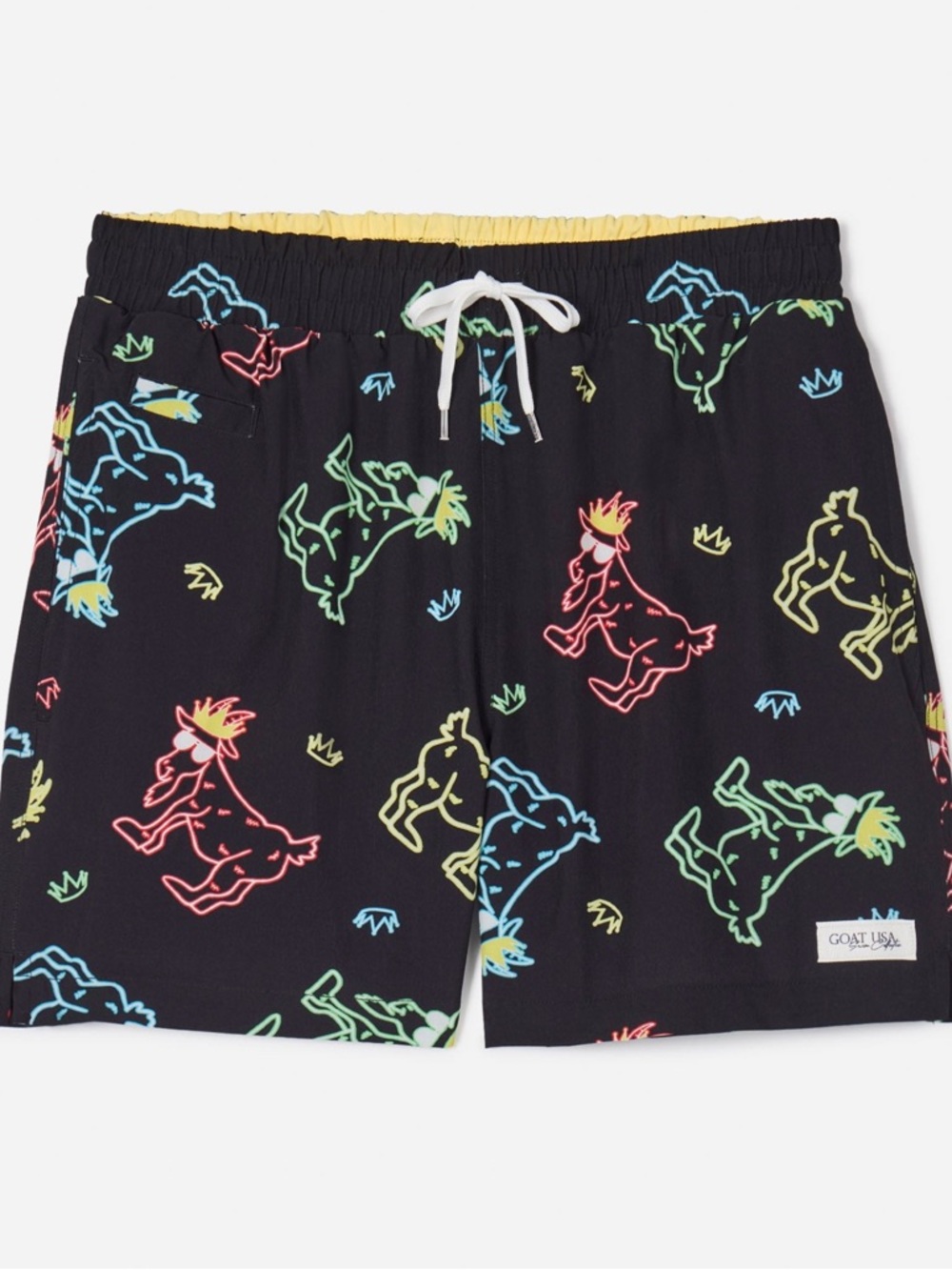 Men's Black Neon GOAT USA Swim Trunks with Elastic Waist